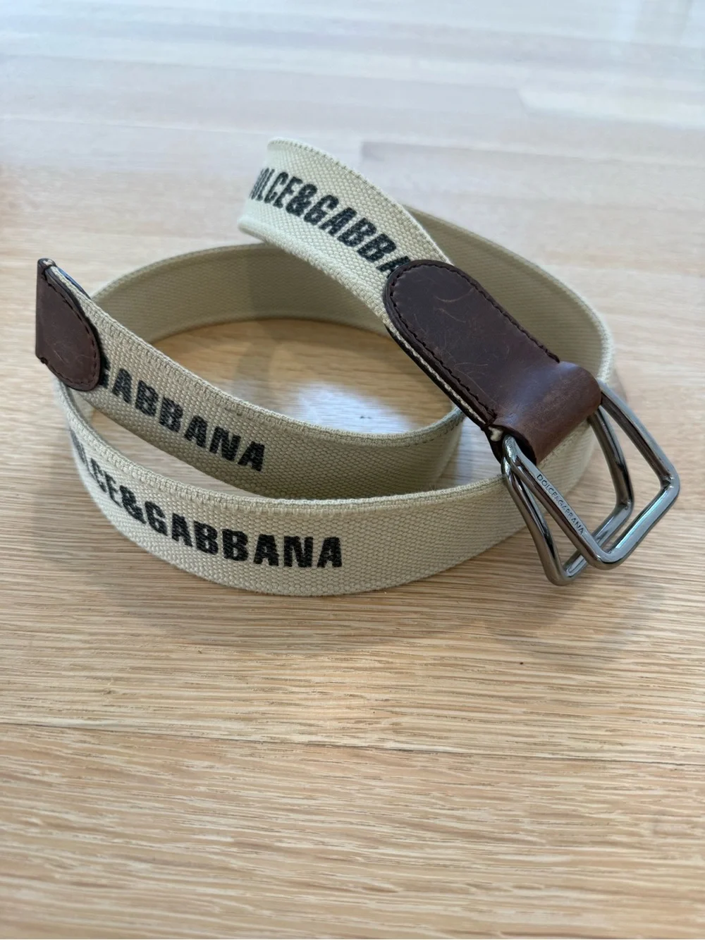 Authentic Dolce & Gabbana Mens Brown Canvas & Leather Belt